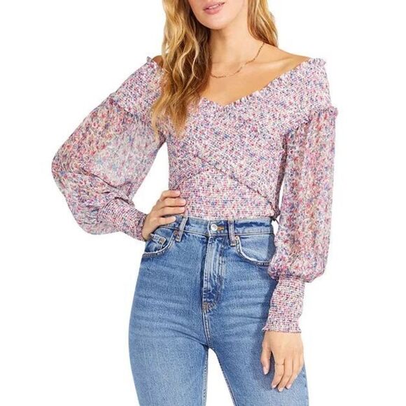 BB Dakota | Revolve Ditsy‎ Floral Smock Factor Feminine Top Blouse S Coquette - Picture 2 of 13